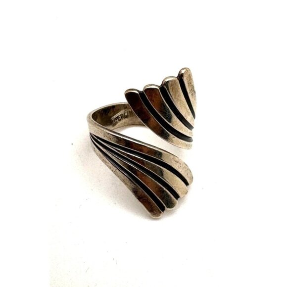 Vintage Sterling Silver Adjustable Wraparound Ring Abstract Fan Design Size 7 - Picture 1 of 5